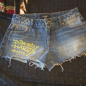 Ed Hardy Blue Jean Shorts with Yellow Logo